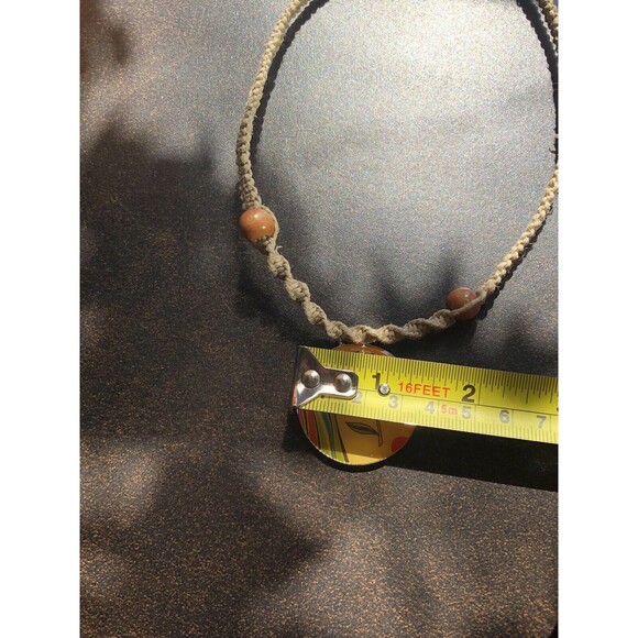 Red Flower Metal Medallion On HEMP Choker Necklace Boho Handmade Hippie Earthy - Picture 6 of 6